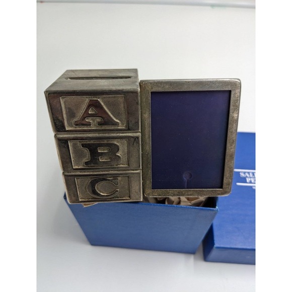 Salisbury Pewter Toy Blocks Bank and Photo Frame Set For New Baby IOB - Picture 3 of 11